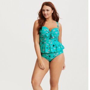 Turquoise Flamingo Lightly Lined Peplum Midkini
